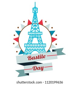 Happy Bastille Day greetings card design. 14th july independence day vive la france Creative Vector illustration, card, banner or poster for French National holiday.