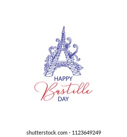 Happy Bastille Day greetings card design. 14th July.