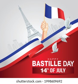 happy bastille day. hands holding with France flag. vector illustration design.