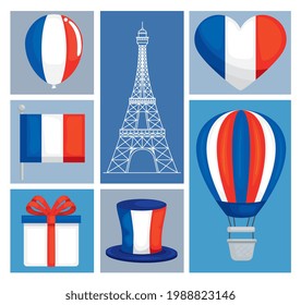 Happy bastille day icon group