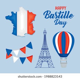 Happy Bastille Day Icon Set