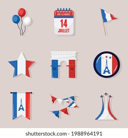 Happy Bastille Day Icon Set