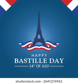 Happy Bastille Day. Illustration, card, banner or poster for French National Day.