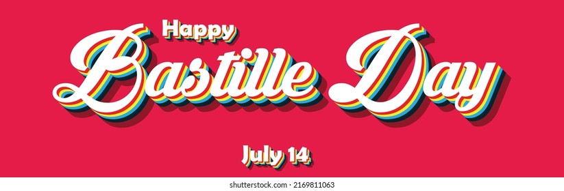 Happy Bastille Day, july 14. Calendar of july month on workplace Retro Text Effect, Empty space for text