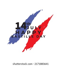 happy bastille day july 14  france  with french flag background with brush  logo vector design illustration