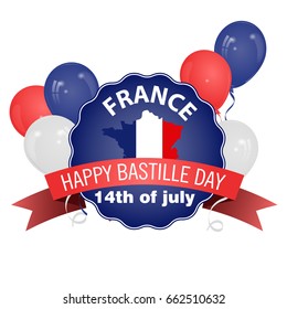 Happy Bastille Day, July 14. Viva France's national day. Vector Illustration. Balloons. Suitable for the design of your poster, banner, campaign, and a postcard.