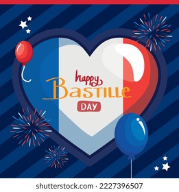 happy bastille day lettering with heart