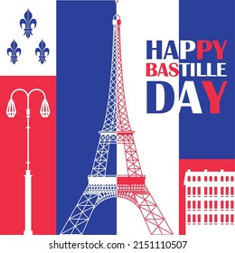 happy bastille day lettering with monuments