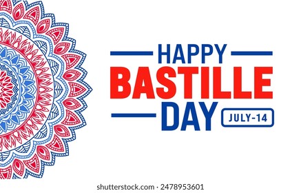 Happy Bastille Day mandala background template. Holiday concept. Use to background, banner, placard, card, and poster design template.