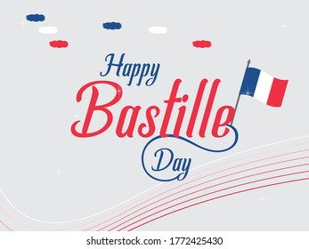 Happy Bastille Day (National French Day) Creative Design with Flag Color, Creative Lettering, Pattern and Gray Background