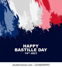 Feliz Día de la Bastilla, feriado nacional celebrado el 14 de julio en francia, diseño de afiches de tarjetas de felicitación con pintura abstracta y decoración de la bandera salpicadura