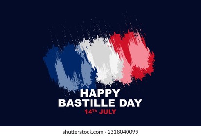 Feliz Día de la Bastilla, feriado nacional celebrado el 14 de julio en francia, diseño de afiches de tarjetas de felicitación con pintura abstracta y decoración de la bandera salpicadura