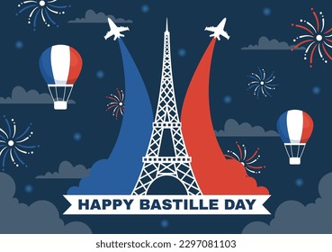 Happy Bastille Day on 14 july Vector Illustration with French Flag and Eiffel Tower in Flat Cartoon Hand Drawn for Landing Page Templates