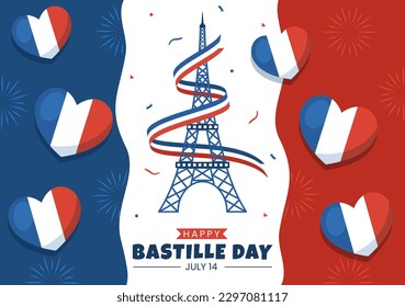 Happy Bastille Day on 14 july Vector Illustration with French Flag and Eiffel Tower in Flat Cartoon Hand Drawn for Landing Page Templates