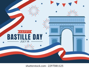 Happy Bastille Day on 14 july Vector Illustration with French Flag and Eiffel Tower in Flat Cartoon Hand Drawn for Landing Page Templates