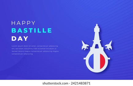 Happy Bastille Day Paper cut style Vector Design Illustration for Background, Poster, Banner, Advertising, Greeting Card