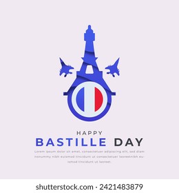 Happy Bastille Day Paper cut style Vector Design Illustration for Background, Poster, Banner, Advertising, Greeting Card