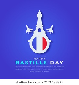 Happy Bastille Day Paper cut style Vector Design Illustration for Background, Poster, Banner, Advertising, Greeting Card