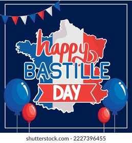 happy bastille day postcard with map