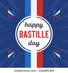 happy bastille day poster with french flag for social media post, marketing, promo, advertising and sales on bastille day on july 14th