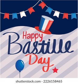 happy bastille day poster with garlands