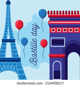 happy bastille day poster with monuments