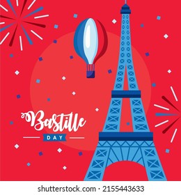 happy bastille day poster with tower eiffel