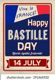 Happy Bastille Day poster in vintage style, vector illustration