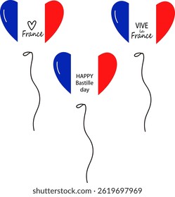 Happy Bastille Day. set icon festive balloons for greeting card design. Vector  flat cartoon Illustration.