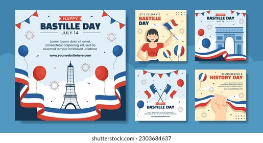 Happy Bastille Day Social Media Post Illustration Flat Cartoon Hand Drawn Templates Background