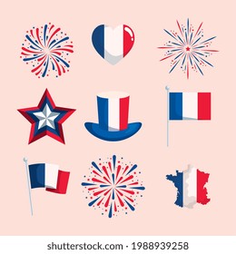 Happy bastille day symbol collection