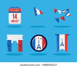 Happy bastille day symbol collection