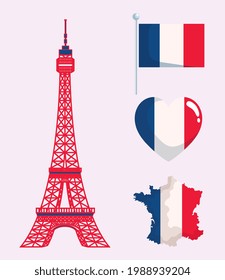 Happy bastille day symbol set