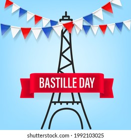 Happy Bastille Day vector card. 14 of July 