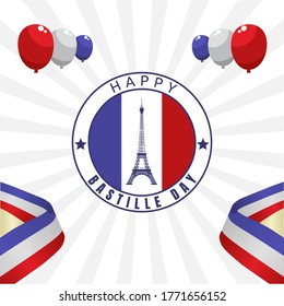 Happy Bastille Day Vector Illustration