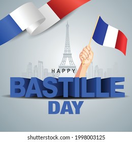 happy Bastille day. vector illustration of French flag and 3d letter. poster, banner , template design