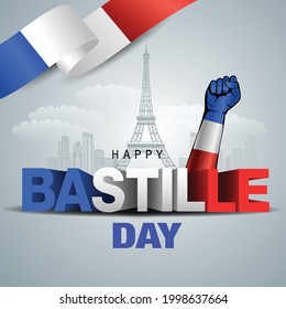 happy Bastille day. vector illustration of French flag and 3d letter. poster, banner , template design