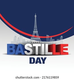 happy Bastille day. vector illustration of French flag and 3d letter. poster, banner , template design