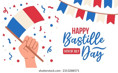 Happy Bastille Day. Vector illustration isolated on white background. French National Day poster