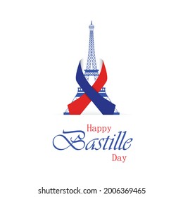 Happy Bastille Day!14 july. Eiffel tower on flag of France background