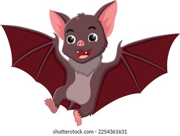 Happy Bat cartoon flying on white background