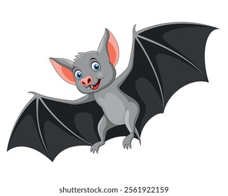 Happy bat cartoon flying on white background vector illustration