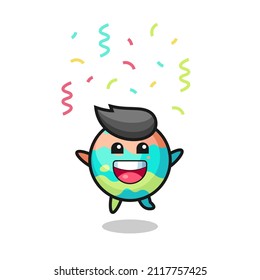 happy bath bombs mascot jumping for congratulation with colour confetti , cute style design for t shirt, sticker, logo element