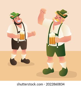 happy bavarian men and beers