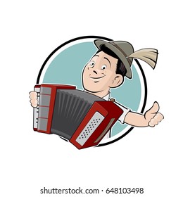 happy bavarian musician with accordion