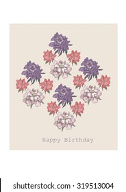 Happy B-Day card with peony pattern