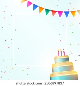 happy bday empty frame background with party cake design vector