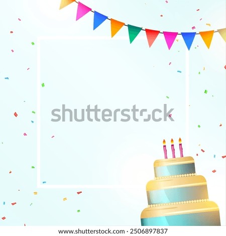 happy bday empty frame background with party cake design vector