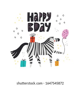 Happy Bday flat vector greeting card template