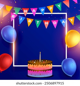 happy bday party cake and balloon background with text space vector